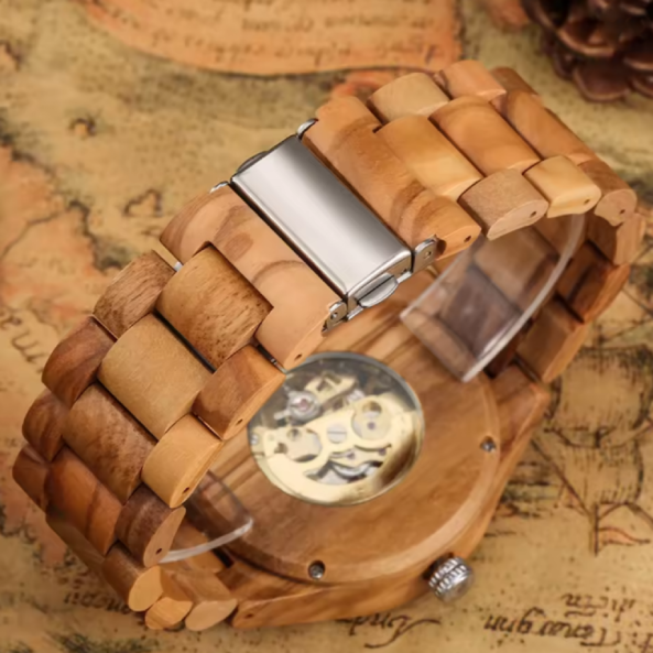 Montre Mécanique Homme Bois Romains Élégante Décontractée