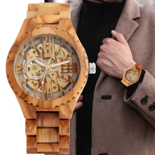 Montre Mécanique Homme Bois Romains Élégante Décontractée
