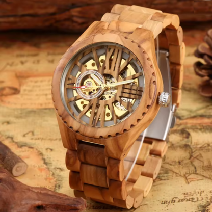 Montre Mécanique Homme Bois Romains Élégante Décontractée